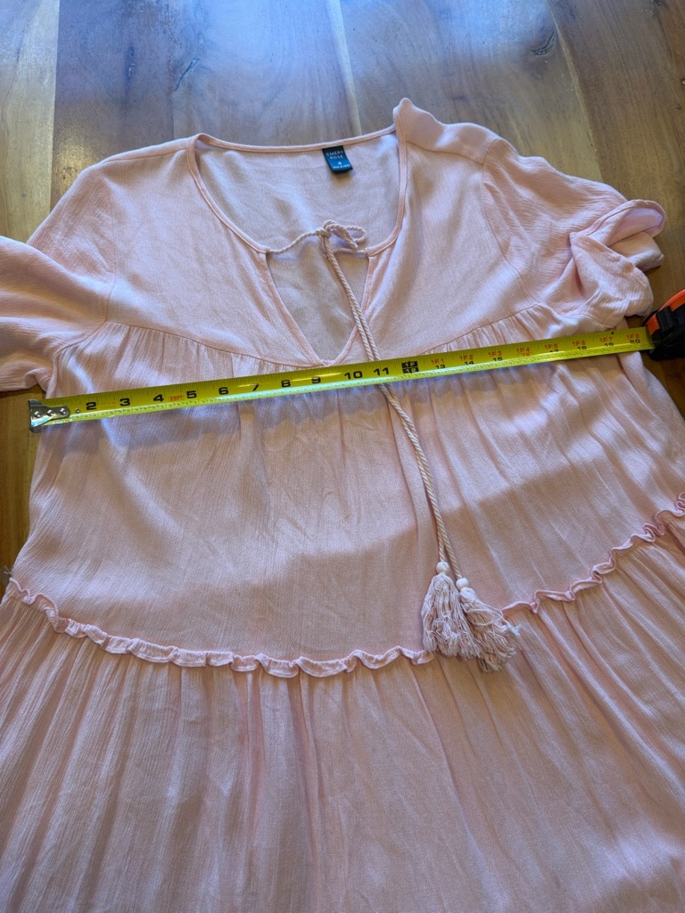 Emery Rose Boho Pink Tassel Tiered Dress Pom Pom Hem Medium (VGUC) - Picture 8 of 16